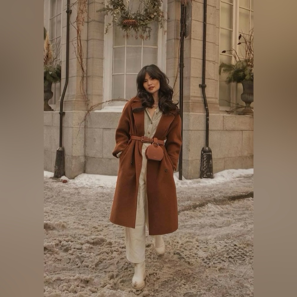 Stylish Burnt Orange Brown Long Coat Medium NWOT - Picture 3 of 14